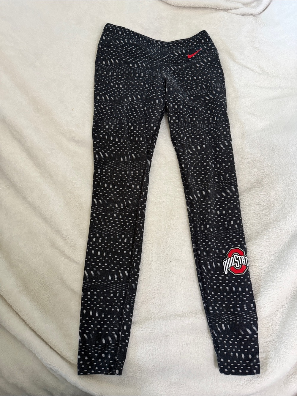 Nike Black Patterned Leggings with Red Logo Accent